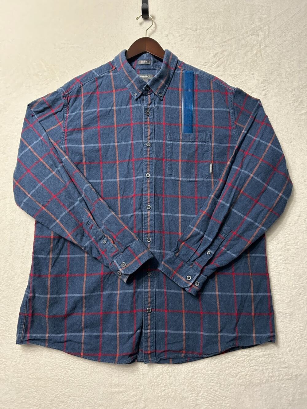 Eddie Bauer Mens 2XL Tall Blue Cotton Flannel Shirt Relaxed Fit Outdoor T2XL